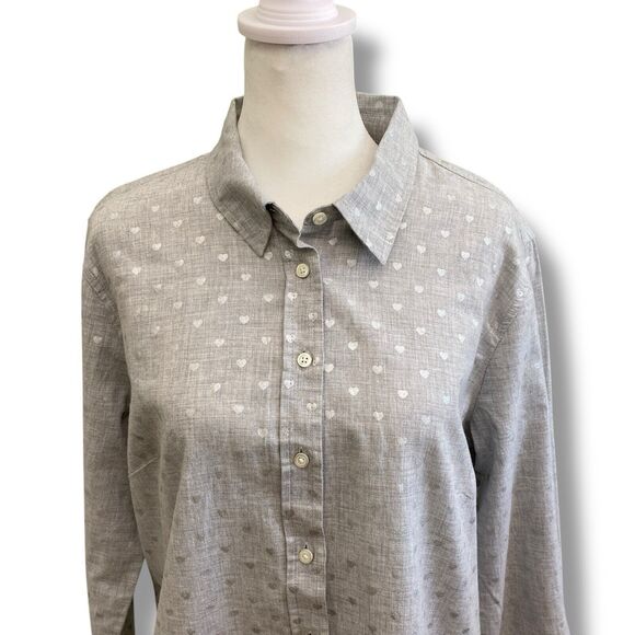 Talbots Button Up Shirt Hearts Womens Large Gray Love Preppy Classic Twee - Picture 5 of 10